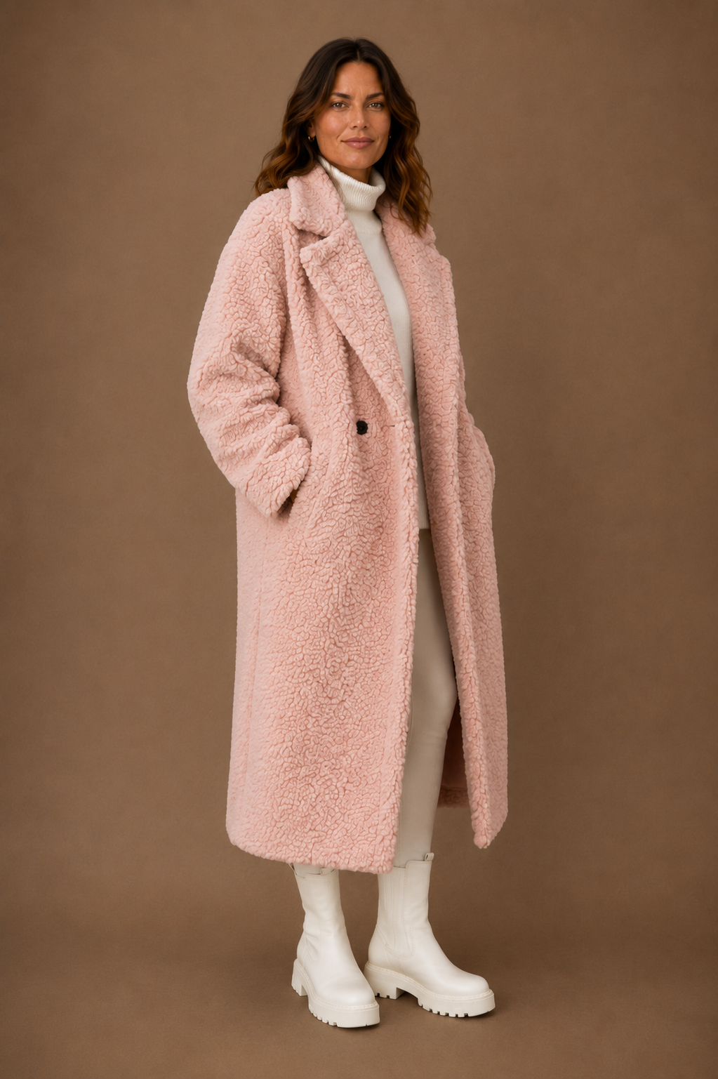 Women's Fleece Coat Jacket Long Fluffy Sherpa Trench Coat