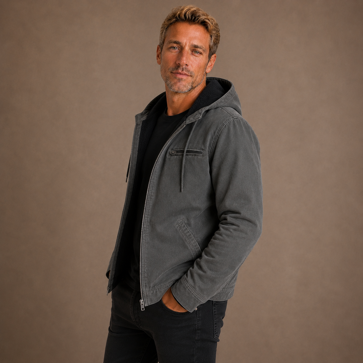Men's Fleece Lined Hooded Zip Up Jacket for Cold Weather
