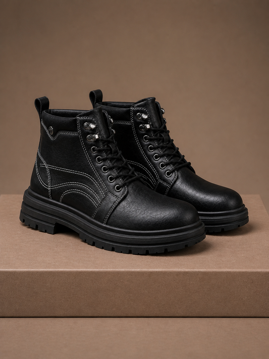 Men's Vintage Lace-Up Ankle Boots for Casual and Dress-Casual Wear - Black