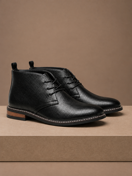 Men's Leather Chukka Boots Lace-Up Ankle Boots for Casual and Smart Wear - Black