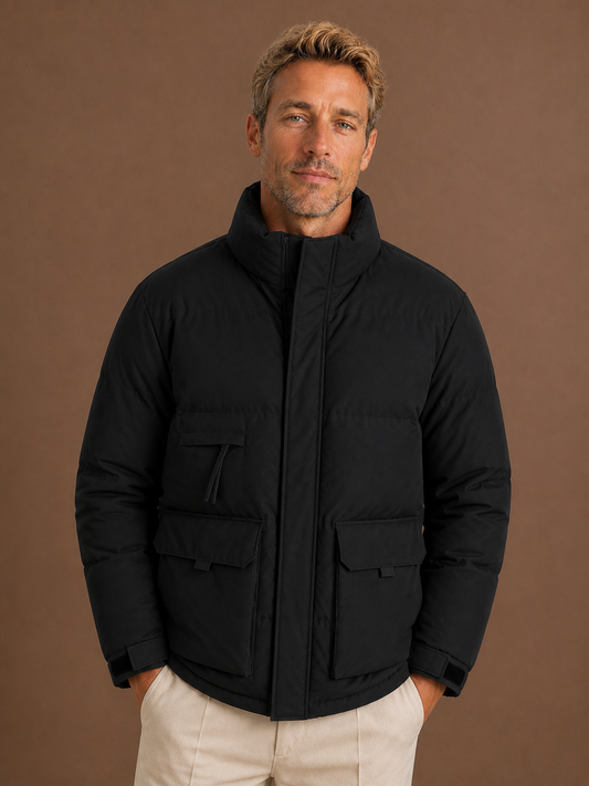 Men's High-Neck Puffer Jacket Winter Coat - Black