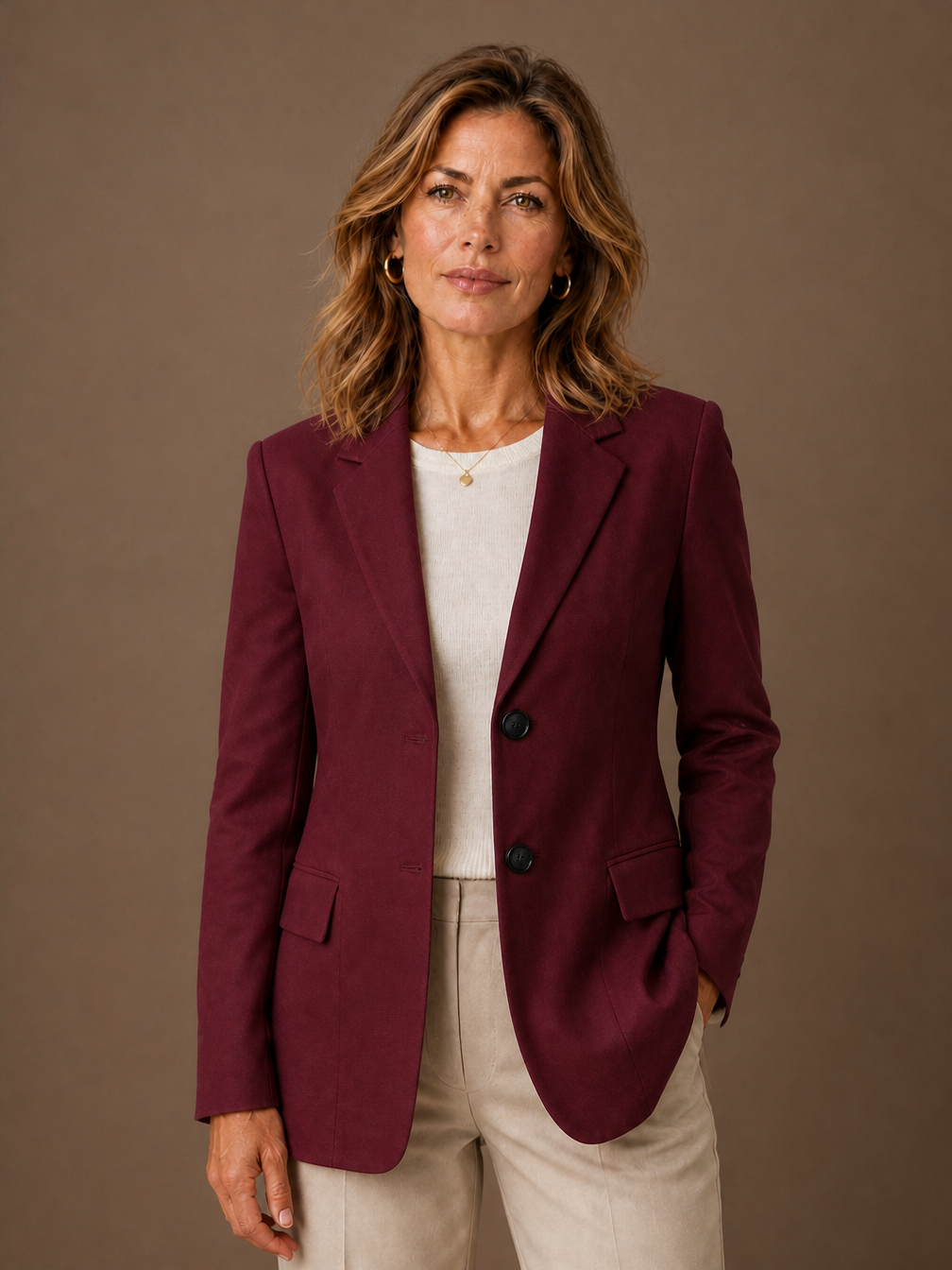 Women's Tailored Blazer Longline Jacket for Office and Evening - Burgundy