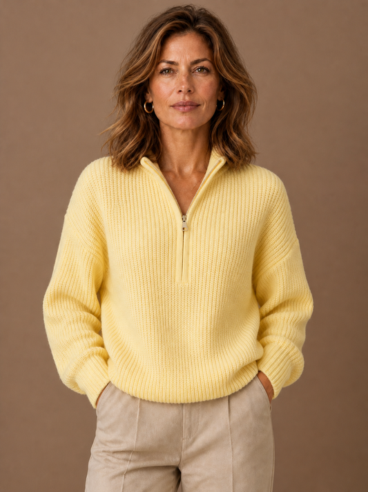 Women's Quarter-Zip Sweater Pullover with Zip Neck - Butter Yellow