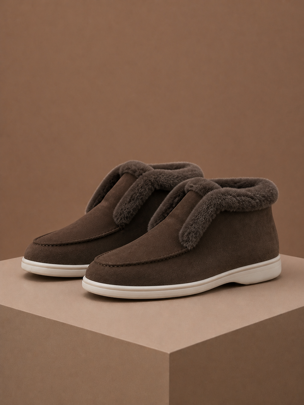 Women's Shearling Suede Loafer - Moc Toe and Cushioned Sole Fleece Boots - Coffee