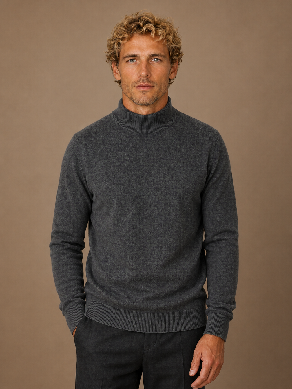 Men's Mock Neck Sweater Pullover Knit Top for Layering - Dark Grey