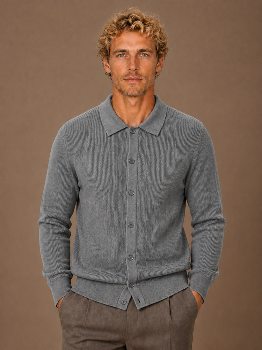 Men’s Knit Cardigan V-Neck Button Front Long Sleeve Sweater - Grey