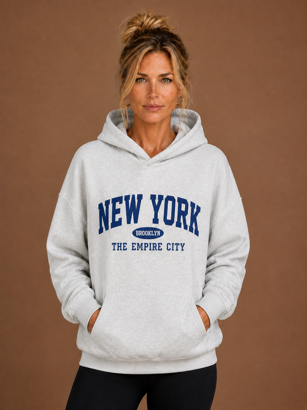 Women's Oversized Graphic Hoodie with Hood and Long Sleeves - Light Grey