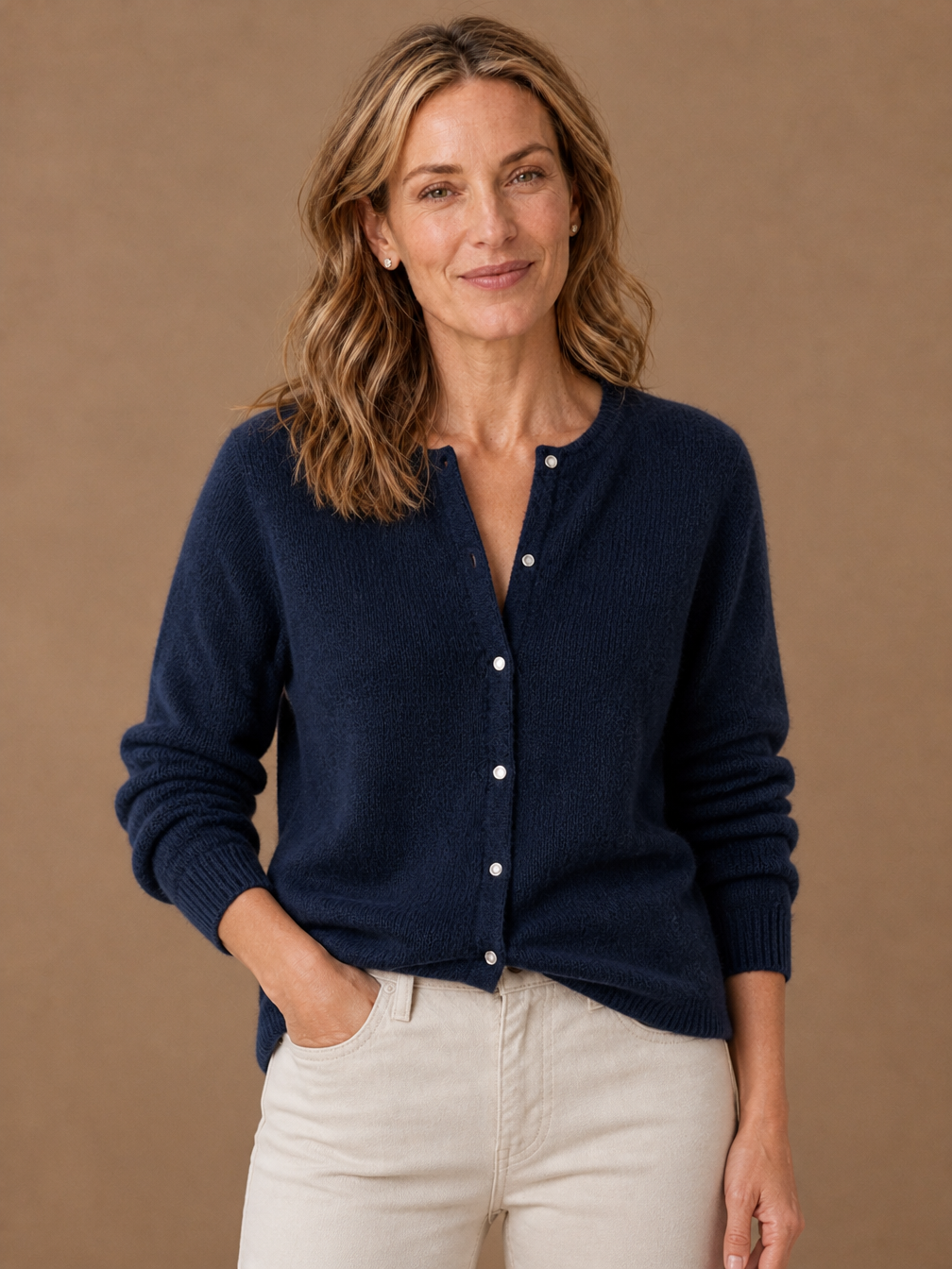 Women’s Soft Knit Cardigan - Soft Cashmere Look Sweater with Long Sleeve - Navy