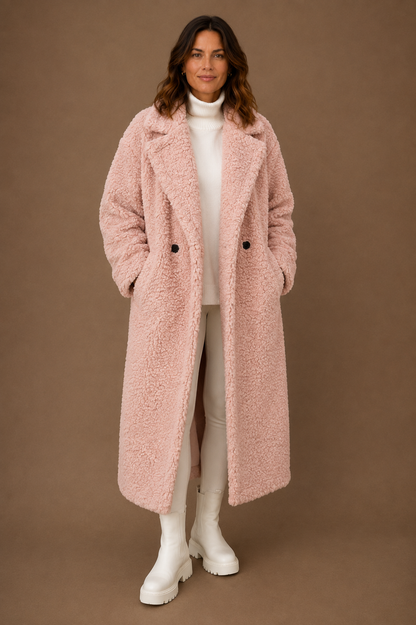 Women's Fleece Coat Jacket Long Fluffy Sherpa Trench Coat