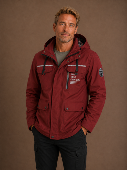 Men's Waterproof Rain Jacket Weatherproof Coat with Utility Pockets