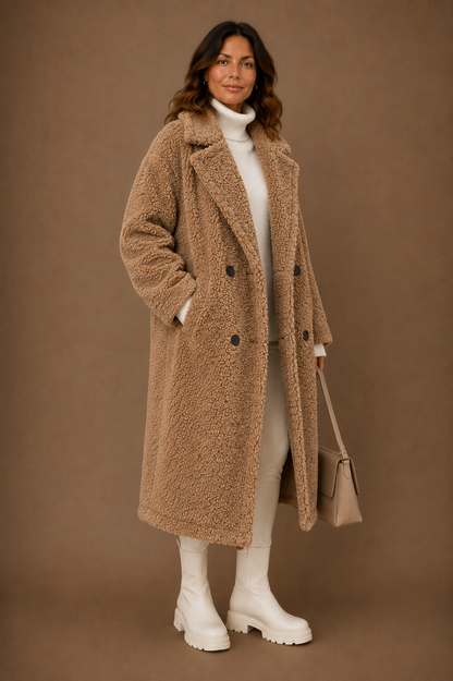 Women's Fleece Coat Jacket Long Fluffy Sherpa Trench Coat