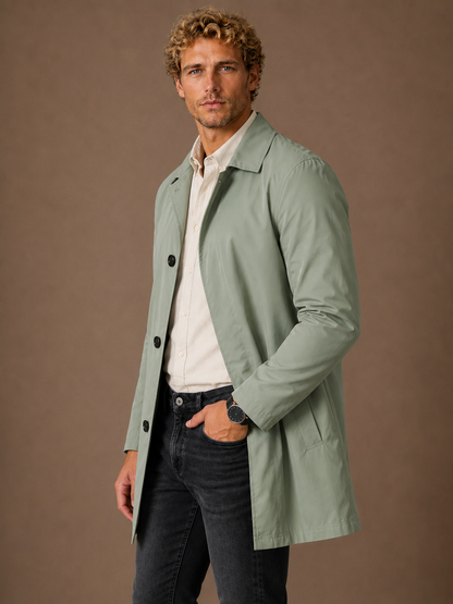 Men’s Long Waterproof Raincoat - Slim-Fit Trench Coat With Pocket Detail