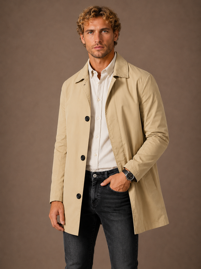 Men’s Long Waterproof Raincoat - Slim-Fit Trench Coat With Pocket Detail