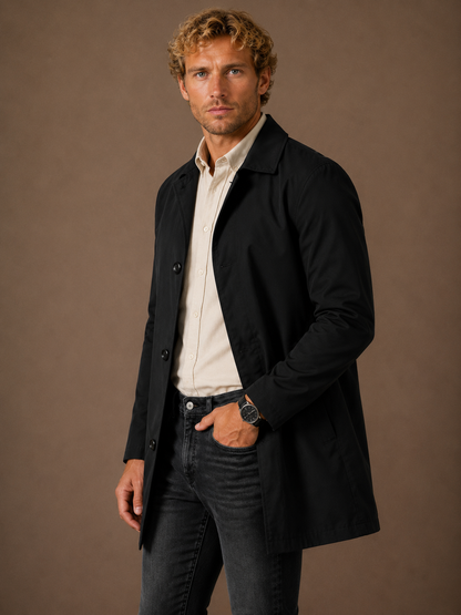 Men’s Long Waterproof Raincoat - Slim-Fit Trench Coat With Pocket Detail