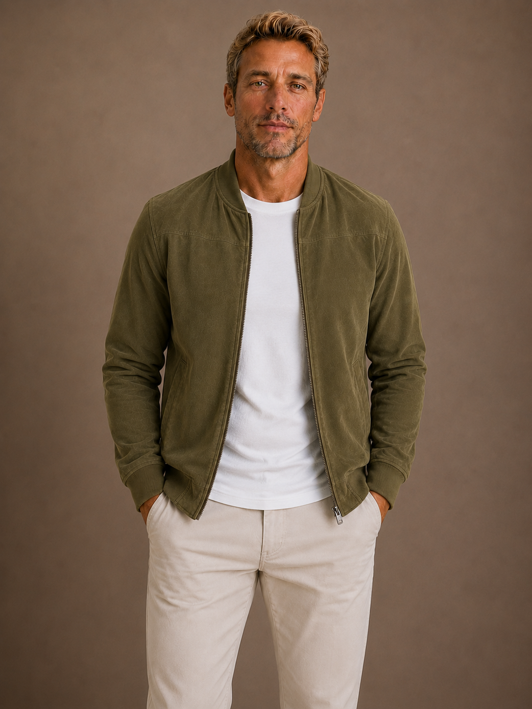 Men's Suede Bomber Zip Jacket Lightweight Smart Casual Outerwear