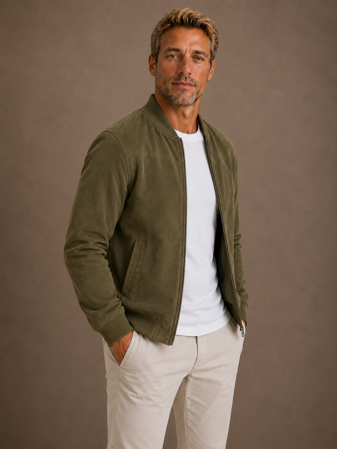Men's Suede Bomber Zip Jacket Lightweight Smart Casual Outerwear