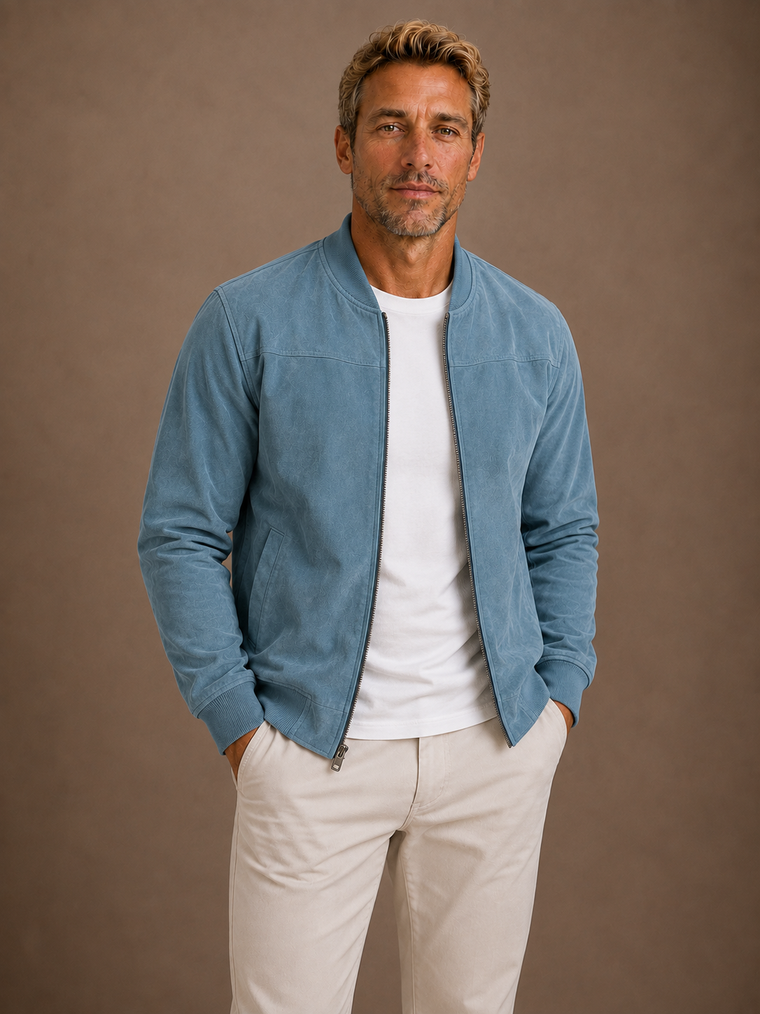 Men's Suede Bomber Zip Jacket Lightweight Smart Casual Outerwear