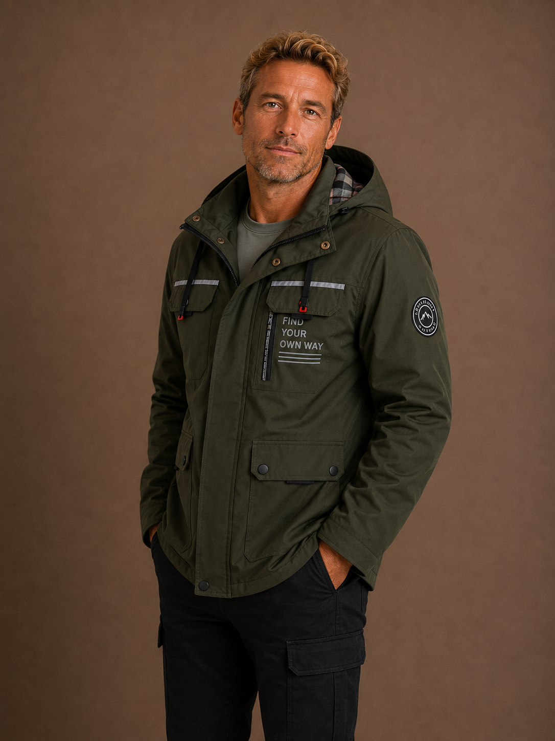 Men's Waterproof Rain Jacket Weatherproof Coat with Utility Pockets