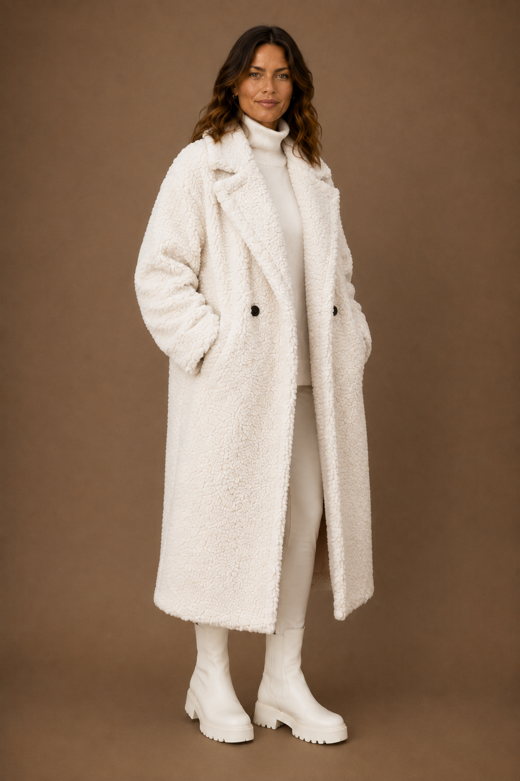 Women's Fleece Coat Jacket Long Fluffy Sherpa Trench Coat