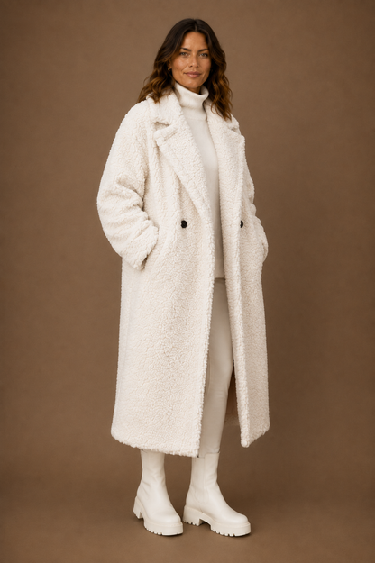 Women's Fleece Coat Jacket Long Fluffy Sherpa Trench Coat
