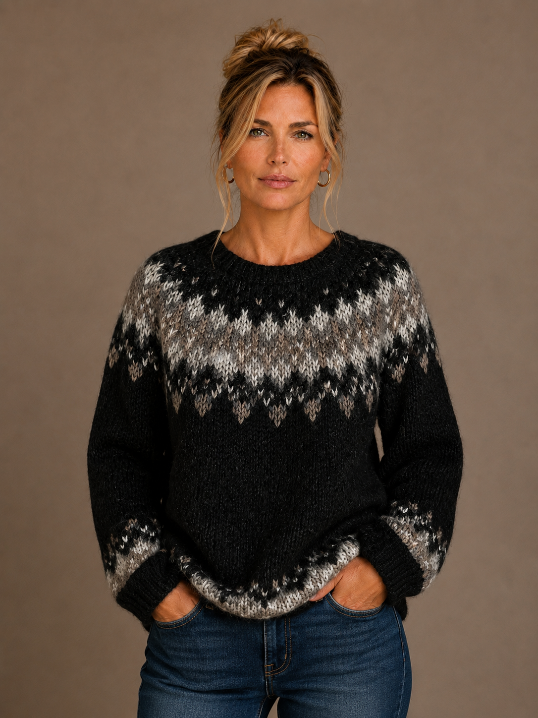 Women’s Nordic Knit Pullover Warm Cashmere Look Sweater