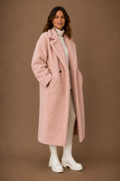 Women's Fleece Coat Jacket Long Fluffy Sherpa Trench Coat