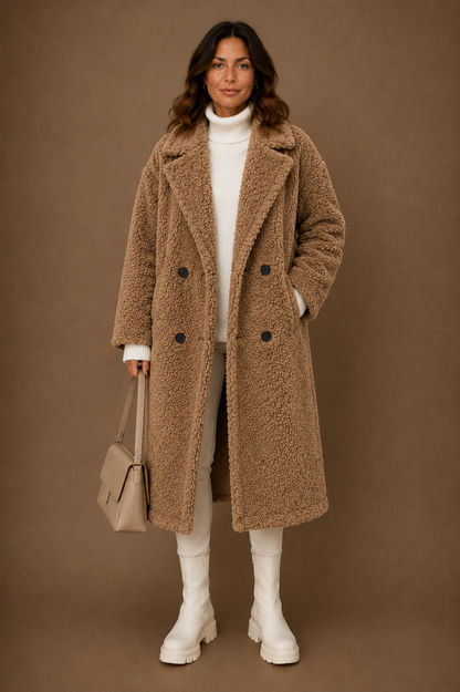 Women's Fleece Coat Jacket Long Fluffy Sherpa Trench Coat