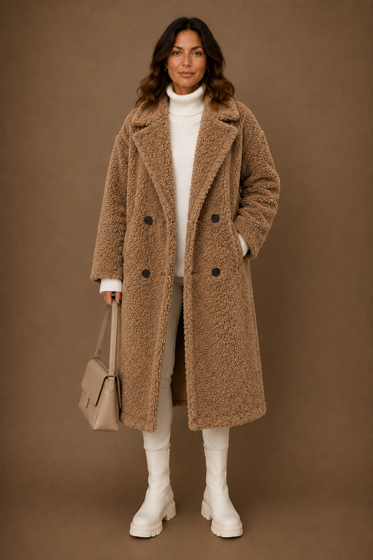 Women's Fleece Coat Jacket Long Fluffy Sherpa Trench Coat