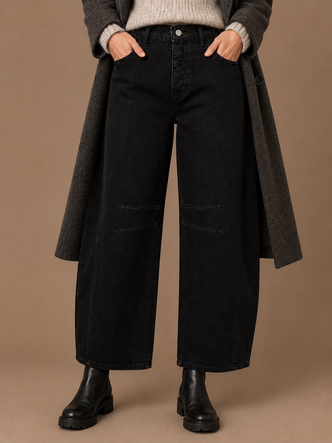 Women's Leopard Print Barrel-Leg Jeans, Mid-Rise Ankle-Length Wide-Leg Denim Trousers