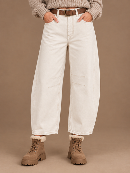 Women's Leopard Print Barrel-Leg Jeans, Mid-Rise Ankle-Length Wide-Leg Denim Trousers