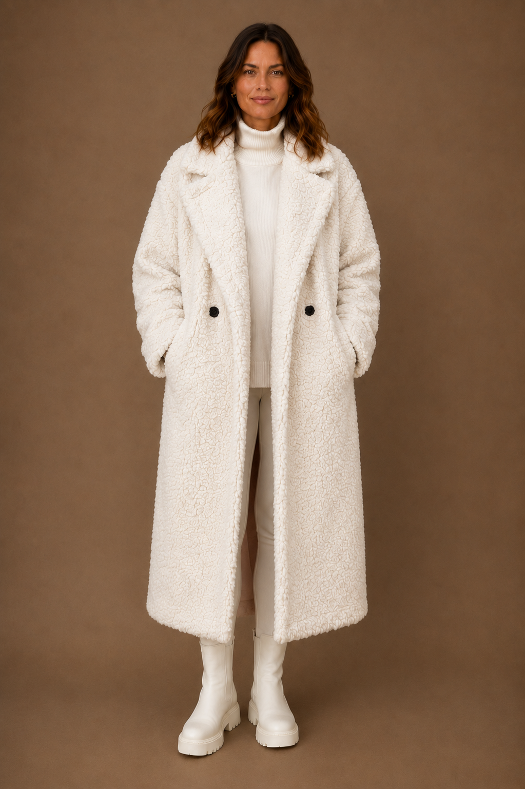 Women's Fleece Coat Jacket Long Fluffy Sherpa Trench Coat
