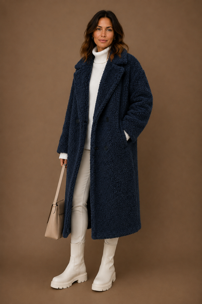 Women's Fleece Coat Jacket Long Fluffy Sherpa Trench Coat