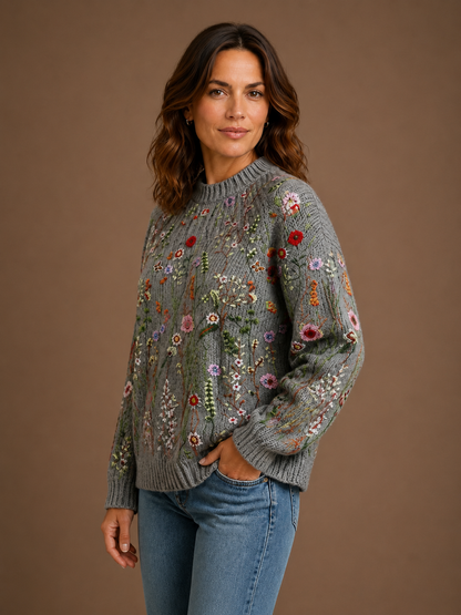 Women's Vintage Floral Knit Sweater Chunky Knitted Cardigan Jumper