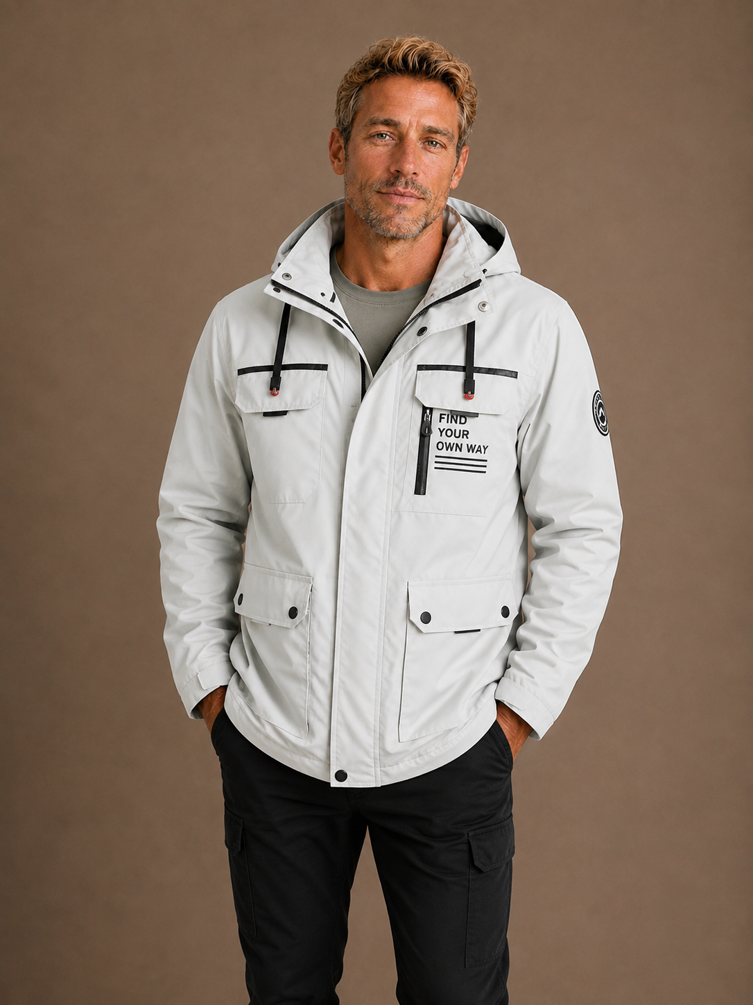 Men's Waterproof Rain Jacket Weatherproof Coat with Utility Pockets
