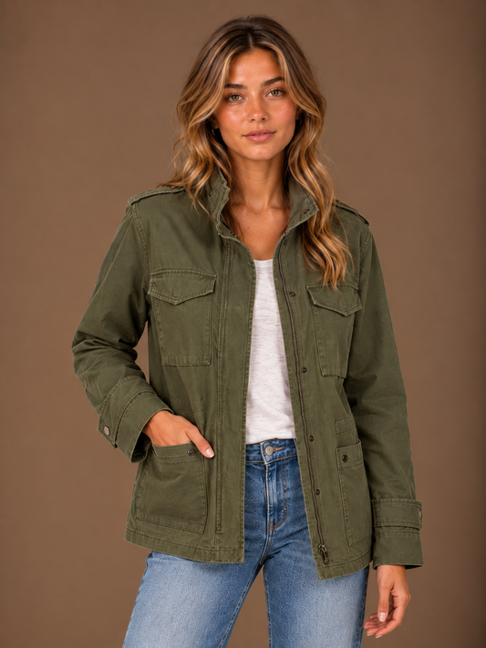 Women's Utility Jacket with Zip & Cargo Pockets