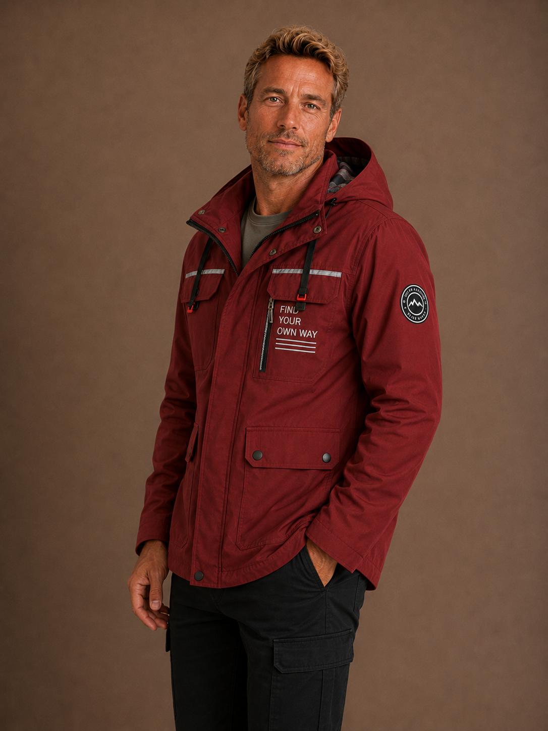 Men's Waterproof Rain Jacket Weatherproof Coat with Utility Pockets
