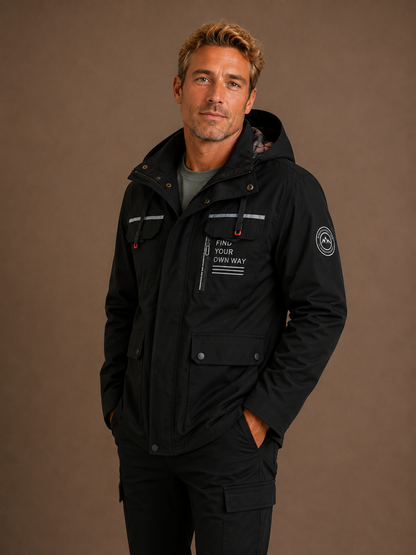 Men's Waterproof Rain Jacket Weatherproof Coat with Utility Pockets