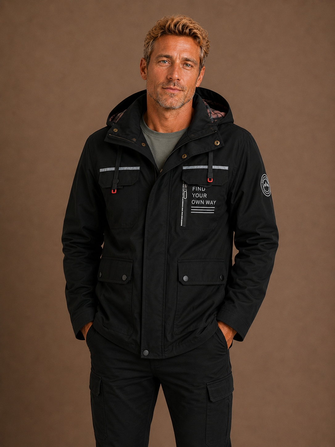 Men's Waterproof Rain Jacket Weatherproof Coat with Utility Pockets