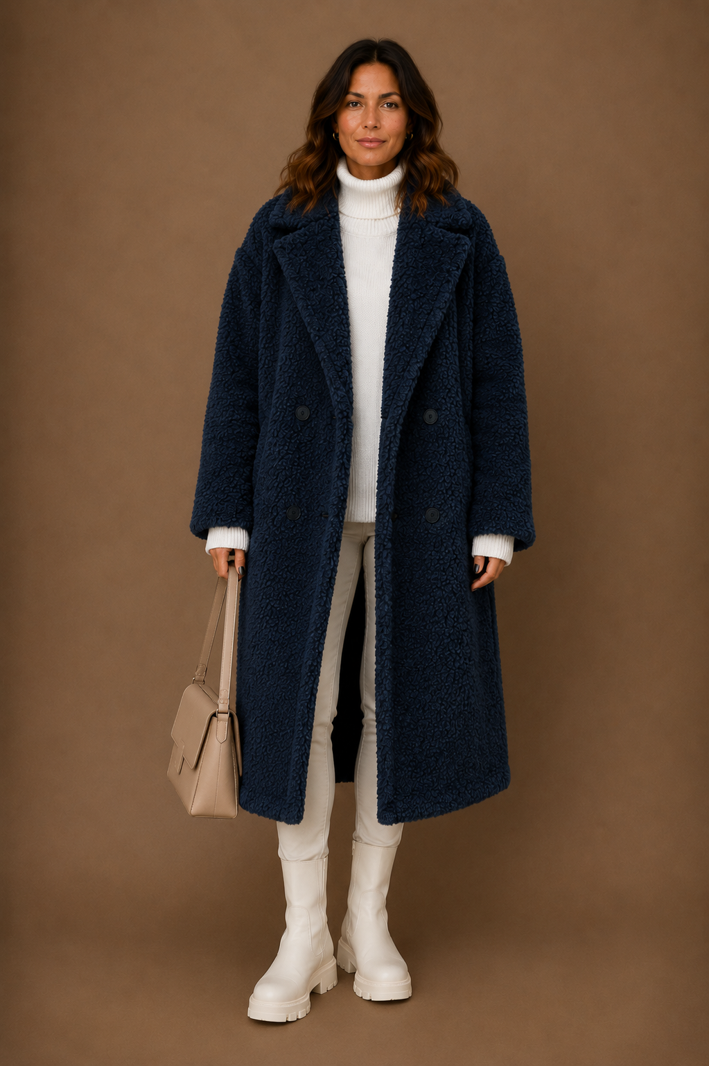 Women's Fleece Coat Jacket Long Fluffy Sherpa Trench Coat