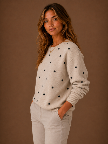 Women's Polka Dot Knit Sweater - Crew Neck Spotty Jumper