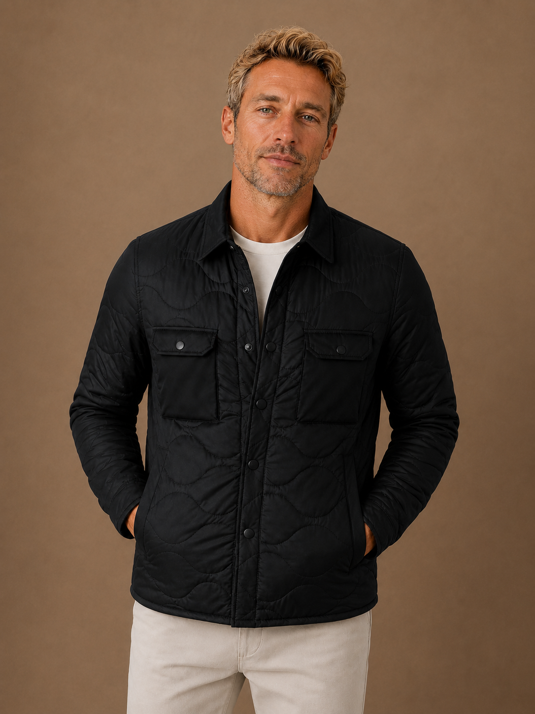 Men’s Black Jacket Waterproof Quilted Casual Autumn Winter Overcoat