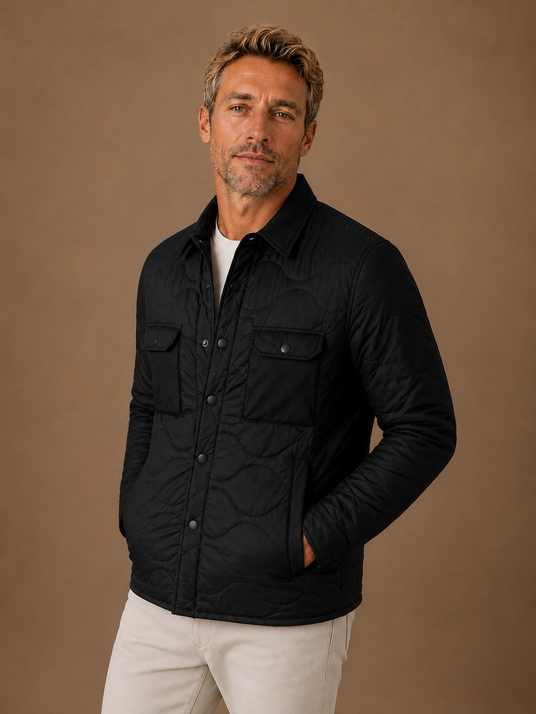 Men’s Black Jacket Waterproof Quilted Casual Autumn Winter Overcoat