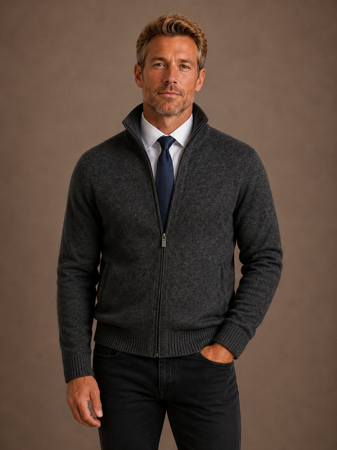 Men’s Classic Zip-Up Cardigan Sweater Timeless Knit Jacket for Smart Casual Wear