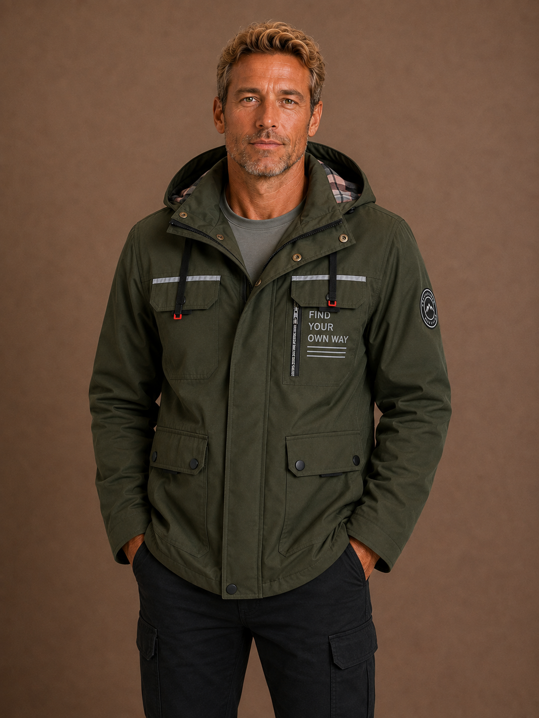 Men's Waterproof Rain Jacket Weatherproof Coat with Utility Pockets