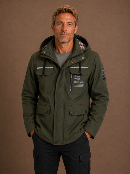 Men's Waterproof Rain Jacket Weatherproof Coat with Utility Pockets