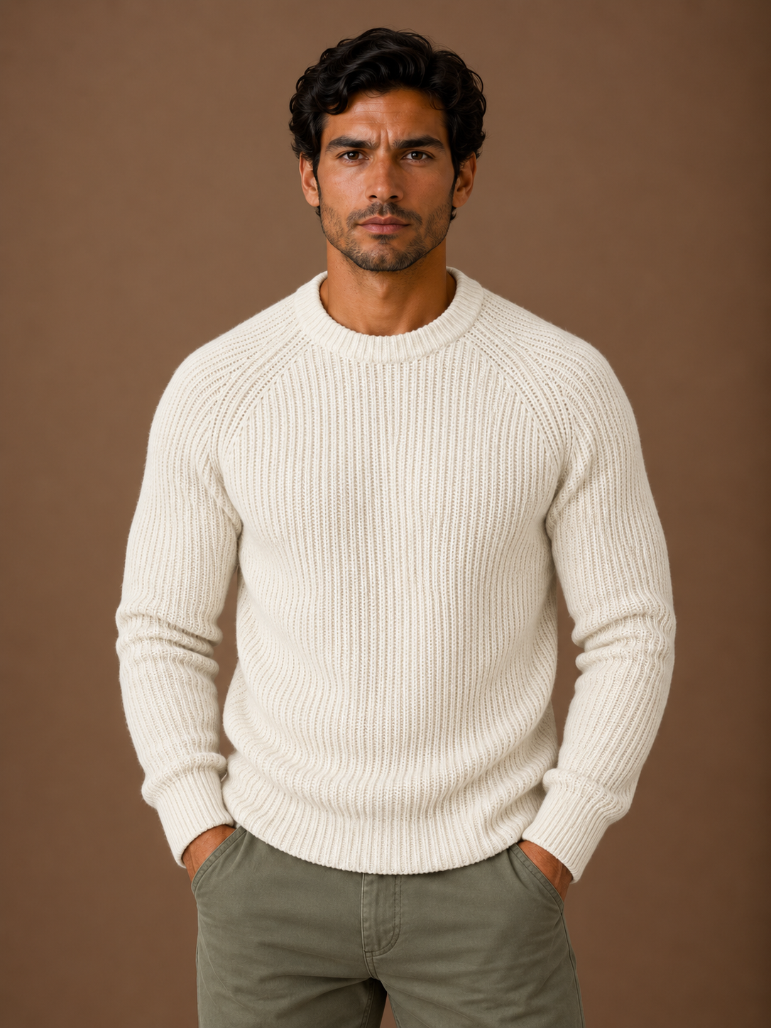 Men's Heavyweight Cotton Fisherman Rib Knit Sweater