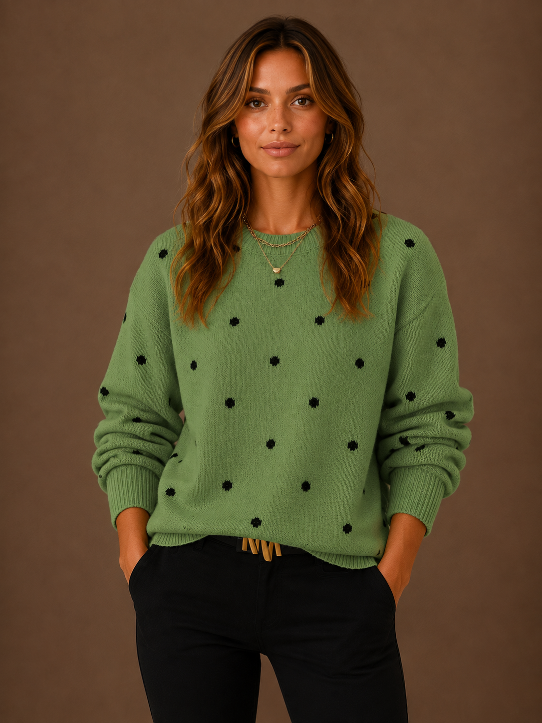 Women's Polka Dot Knit Sweater - Crew Neck Spotty Jumper
