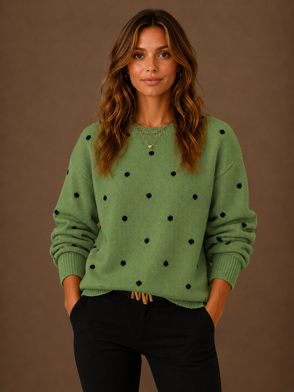 Women's Polka Dot Knit Sweater - Crew Neck Spotty Jumper