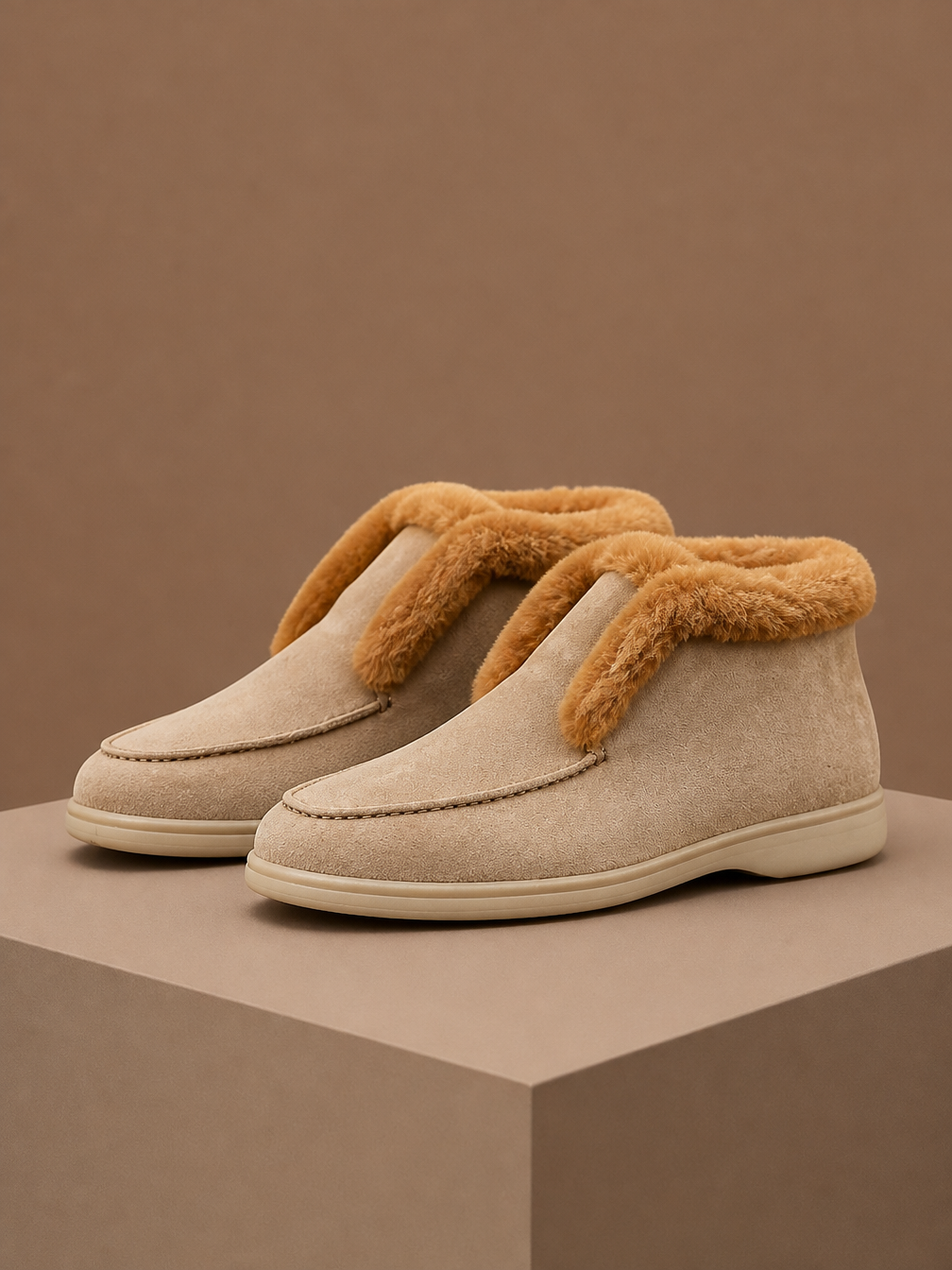 Women's Shearling Suede Loafer - Moc Toe and Cushioned Sole Fleece Boots - Amber