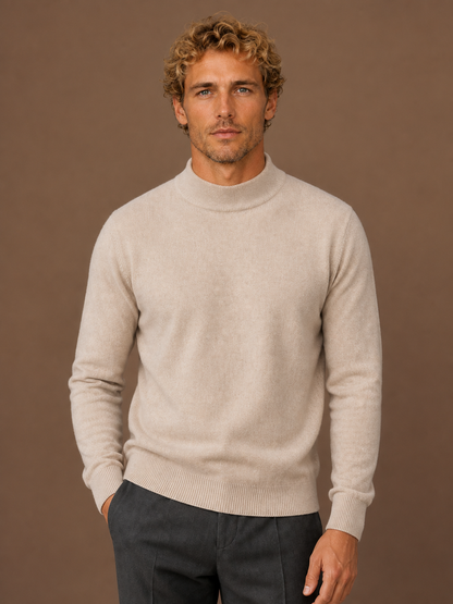 Men's Mock Neck Sweater Pullover Knit Top for Layering - Beige